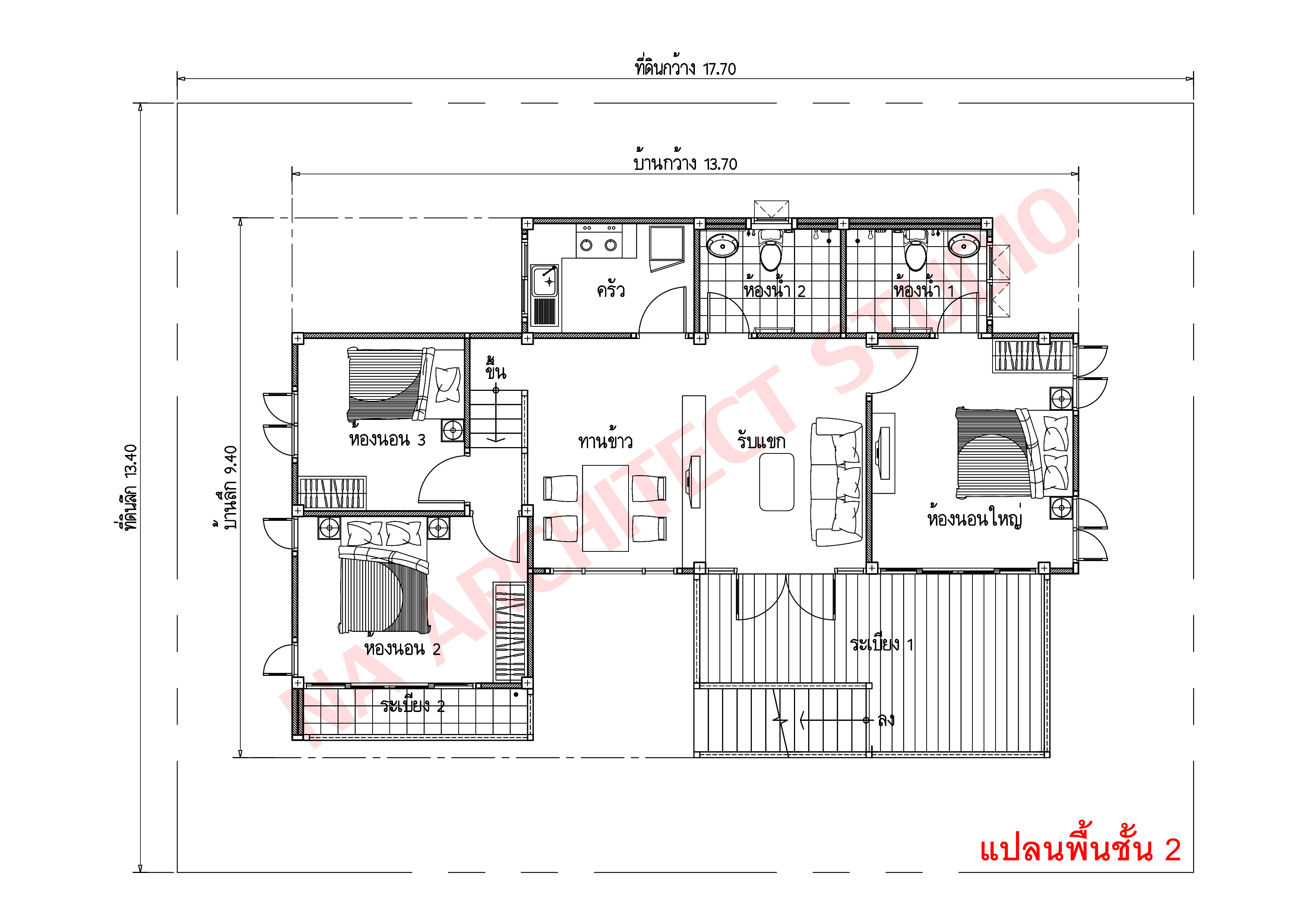 แบบบ้านชั้นครึ่ง สไตล์ลอฟท์ NA-118 ขนาด 141 ตร.ม. 3 ห้องนอน 2 ห้องน้ำ