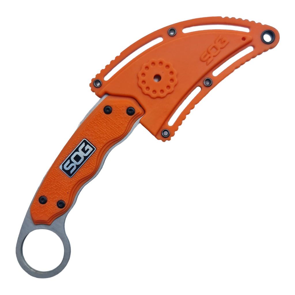 มีดใบตาย มีดคารัมบิท SOG - Gambit ขนาด 7.3 นิ้ว (18.5 ซม.) สีส้มพร้อมปลอกมีด ABS เหน็บเข็มขัดสำหรับเก็บมีด