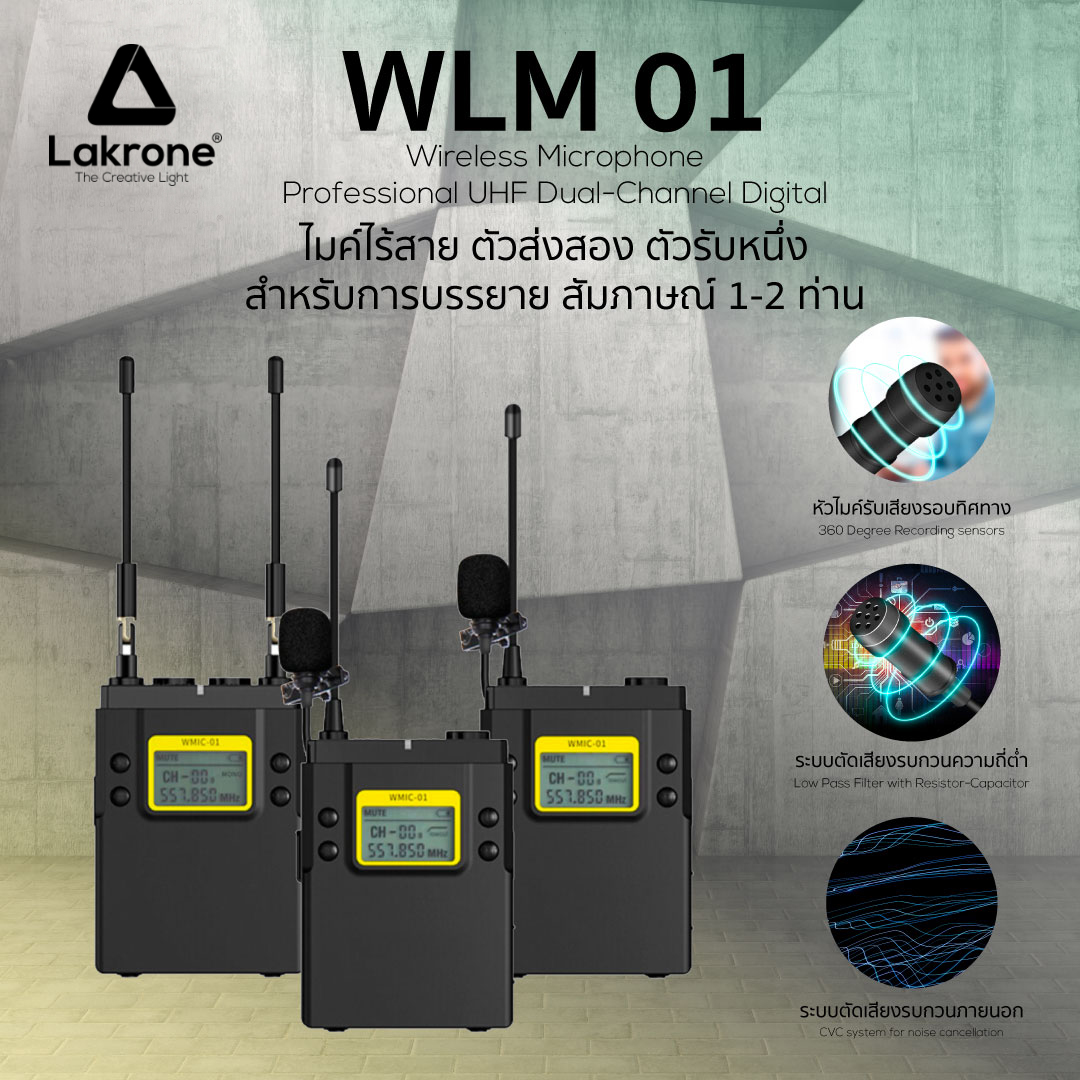 WLM-01 ไมโครโฟนไร้สายตัวส่งสองตัวรับหนึ่งตัว สำหรับ 1-2 คนสัมภาษณ์อัดเสียงสำหรับกล้อง LIVE Interview & podcast