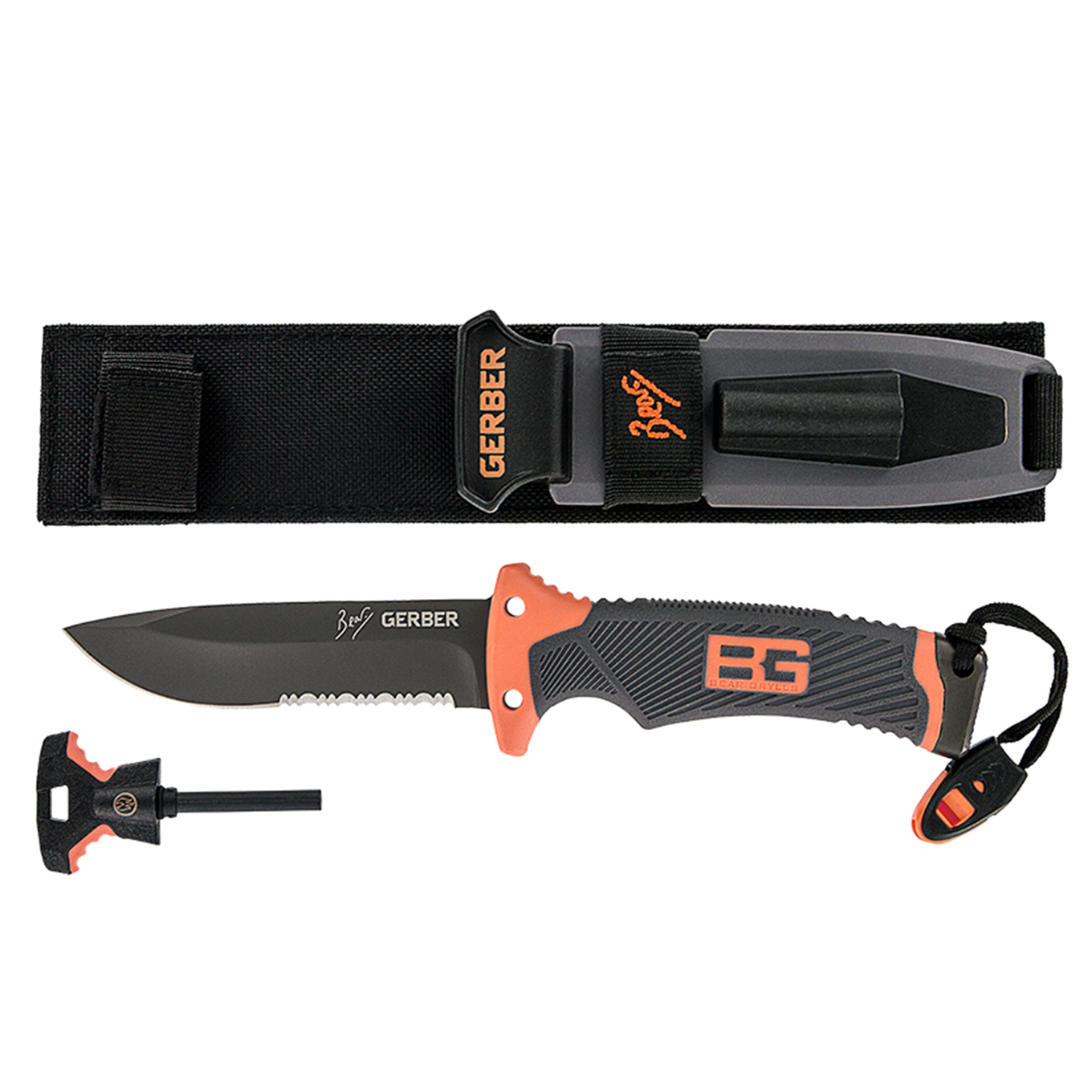 มีดเดินป่า มีดใบตาย Gerber : Bear Grylls Ultimate Survival Knife Fine Edge ใบมีดฟันเลื่อย พร้อมแท่งจุดไฟแม็กนีเซี่ยม