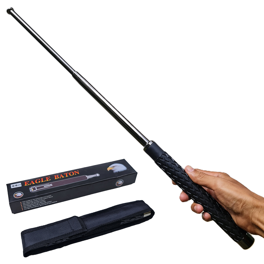 ดิ้ว Eagle Baton ก้านดิ้วสีดำขนาด 24.6 นิ้ว (62.5 ซม.) พร้อมซองไนล่อนร้อยเข็มขัดสำหรับเก็บดิ้ว