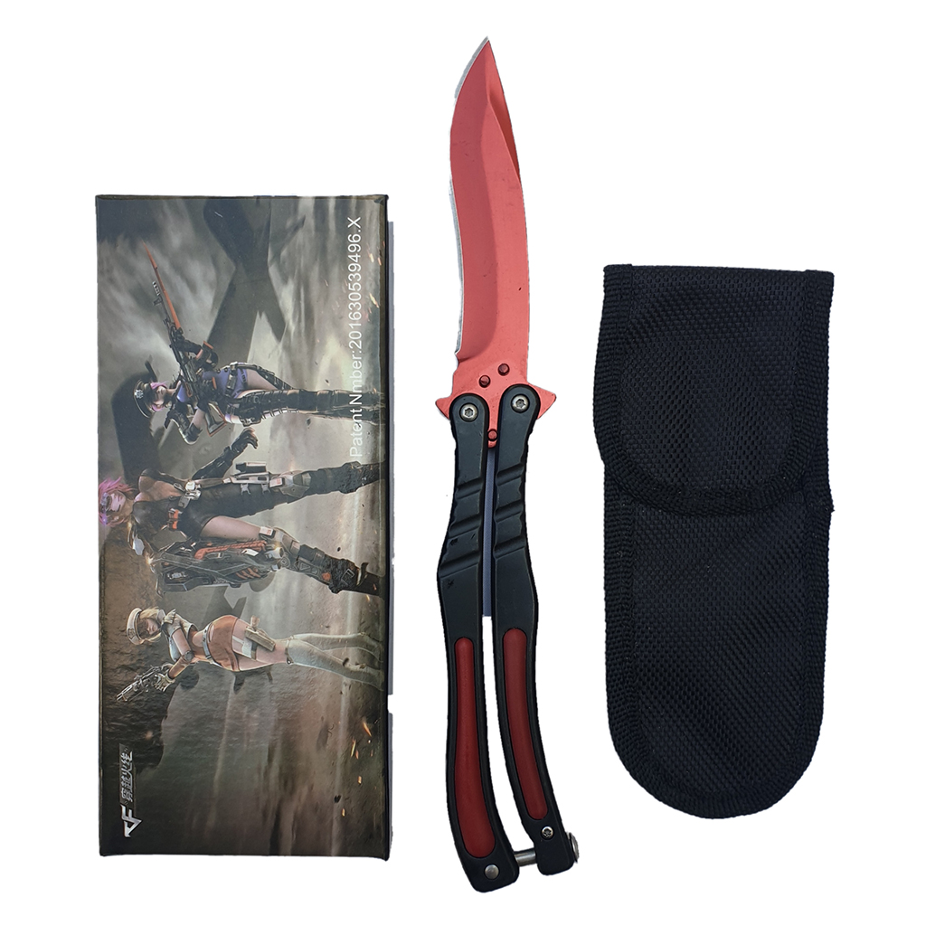 Balisong มีดบาลีซอง มีดควง มีดพับ มีดบัตเตอร์ฟลาย CS:GO - Counter-Strike Butterfly Knife (สีแดง) พร้อมซองไนล่อน