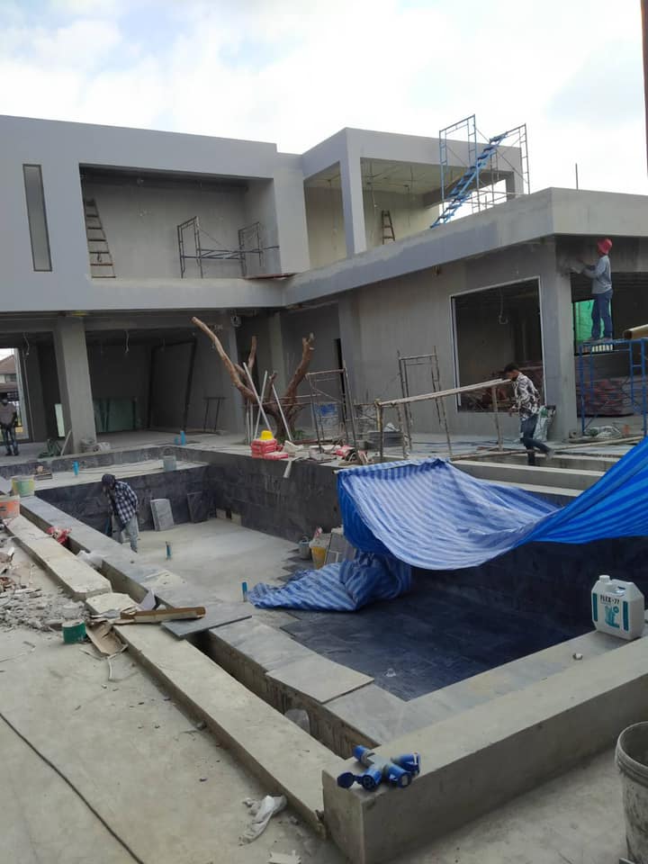 หินปูสระว่ายน้ำ silver grey 30x60 บ้านพักอาศัยซอยวัชรพล