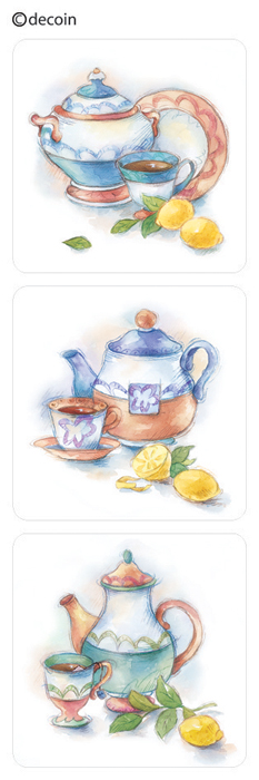 SM-130 Deco Sticker สติ๊กเกอร์ใส สำหรับตกแต่งกระเบื้องครัว ห้องน้ำ / 1 ชุดมี 6 แผ่น / ชุดแก้วกาแฟ