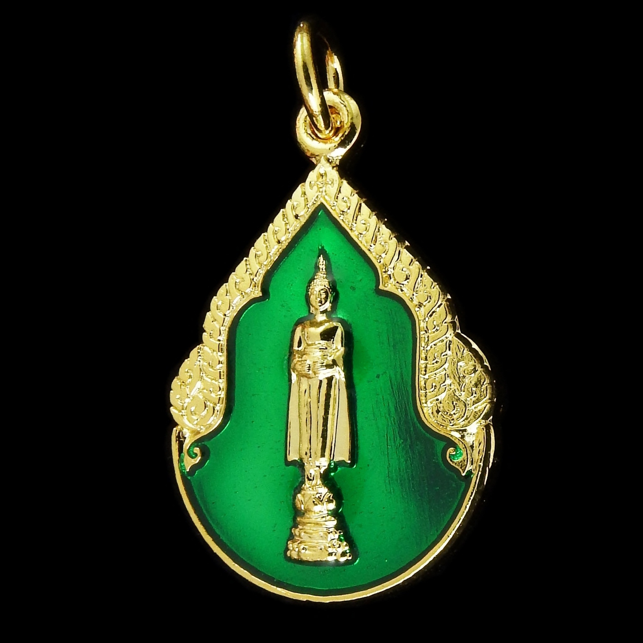 เหรียญหลวงพ่อบ้านแหลม กะไหล่ทองลงยา ที่ระลึกซ่อมอุโบสถ วัดเพชรสมุทร ปี ๒๕๔๖ /สีเขียว
