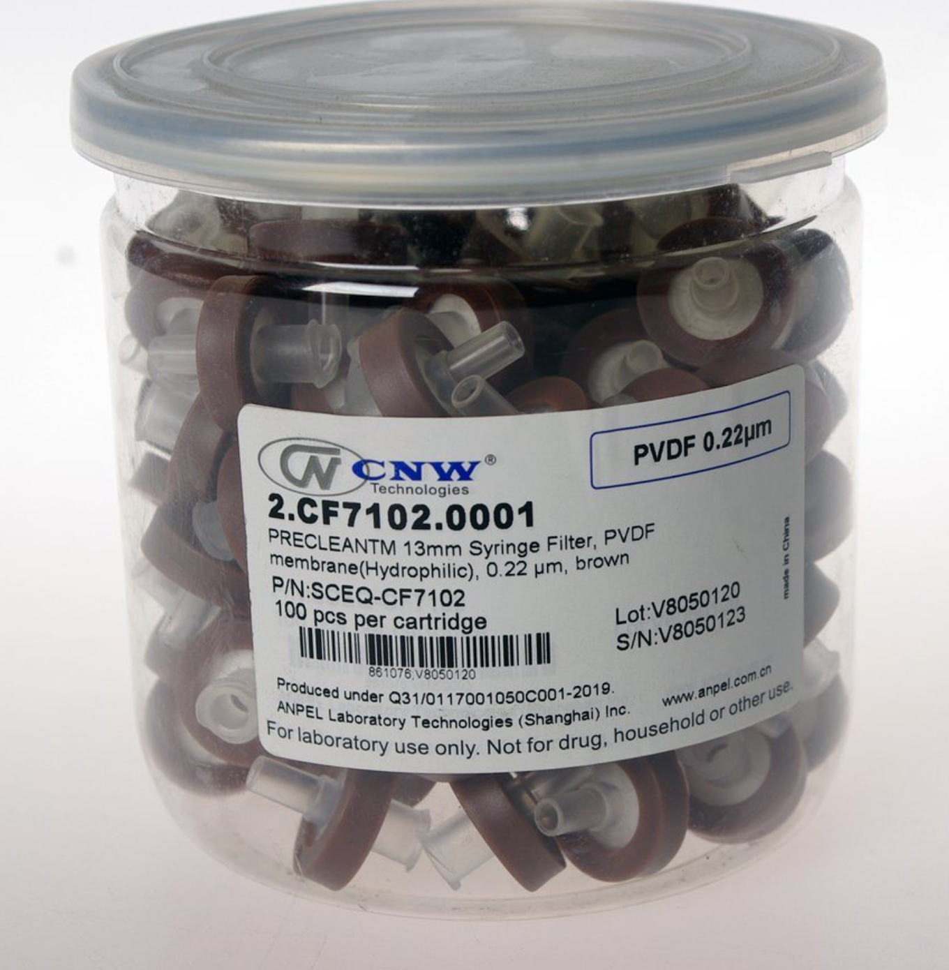 PRECLEAN™ 13 mm Syringe Filter PVDF (hydrophilic) membrane (100/pkg)