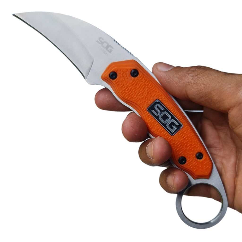 มีดใบตาย มีดคารัมบิท SOG - Gambit ขนาด 7.3 นิ้ว (18.5 ซม.) สีส้มพร้อมปลอกมีด ABS เหน็บเข็มขัดสำหรับเก็บมีด