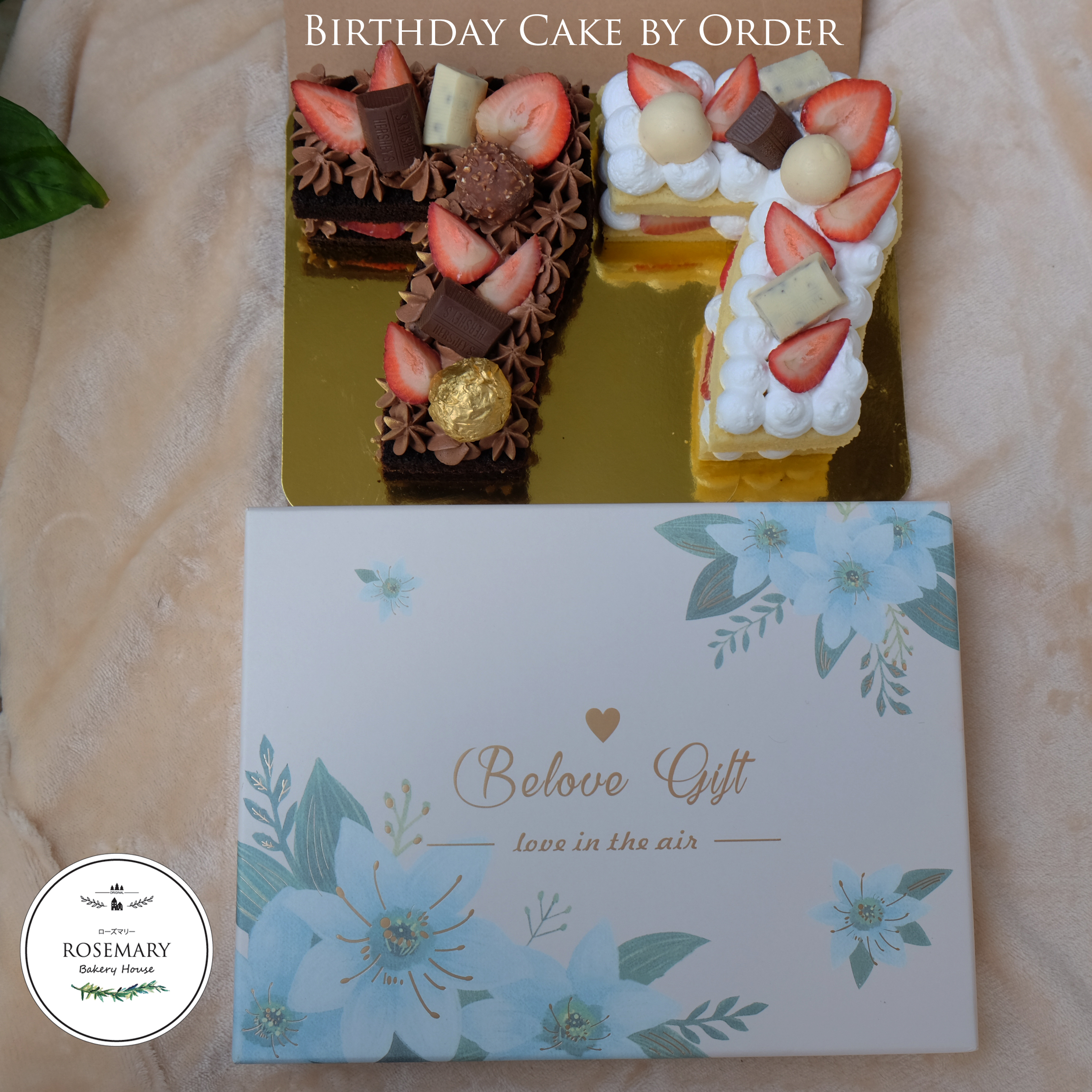 :: เค้กวันเกิดตัวเลขตามออเดอร์ (2 ปอนด์ /2 ชั้น) :: Chocolate Cake and Strawberry Shortcake