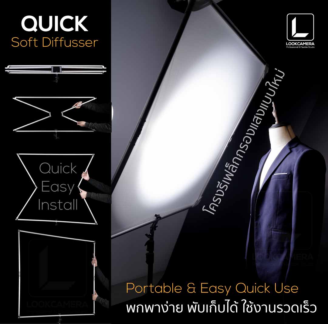 QUICK SOFT DIFFUSER 110x110 แผ่นรีเฟล็กและกรองแสงไฟแบบพกพา ขนาด 110x110 ซม. พับกางเก็บใช้งานรวดเร็วได้ดังใจ