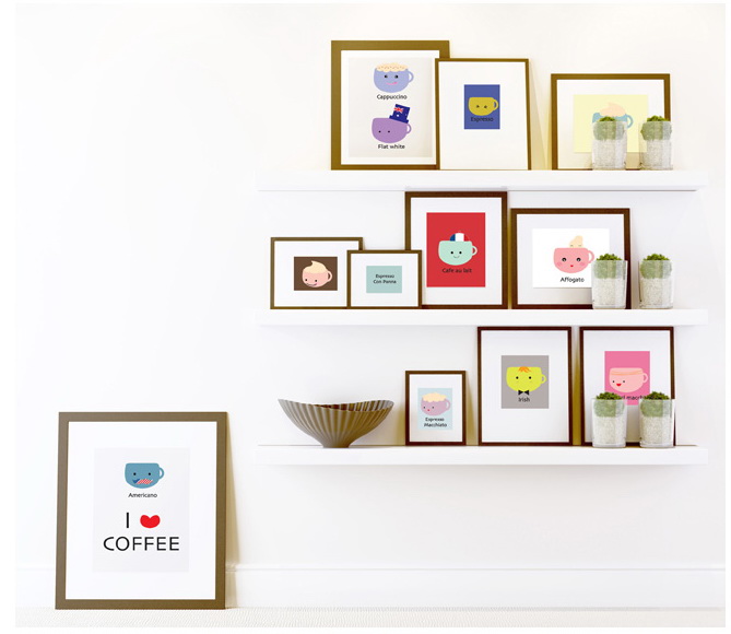 SS-58255 Wall Sticker วอลล์สติ๊กเกอร์แต่งผนัง I love coffee ลายการ์ตูนเมนูแก้วกาแฟ 35x50 cm