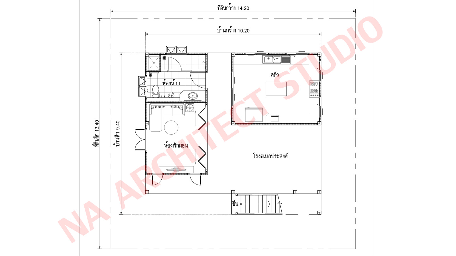 แบบบ้าน 2 ชั้น สไตล์ไทยร่วมสมัย NA-203 ขนาด 173.52 ตร.ม 1 ห้องนอน 2 ห้องน้ำ สไตล์ไทยร่วมสมัย