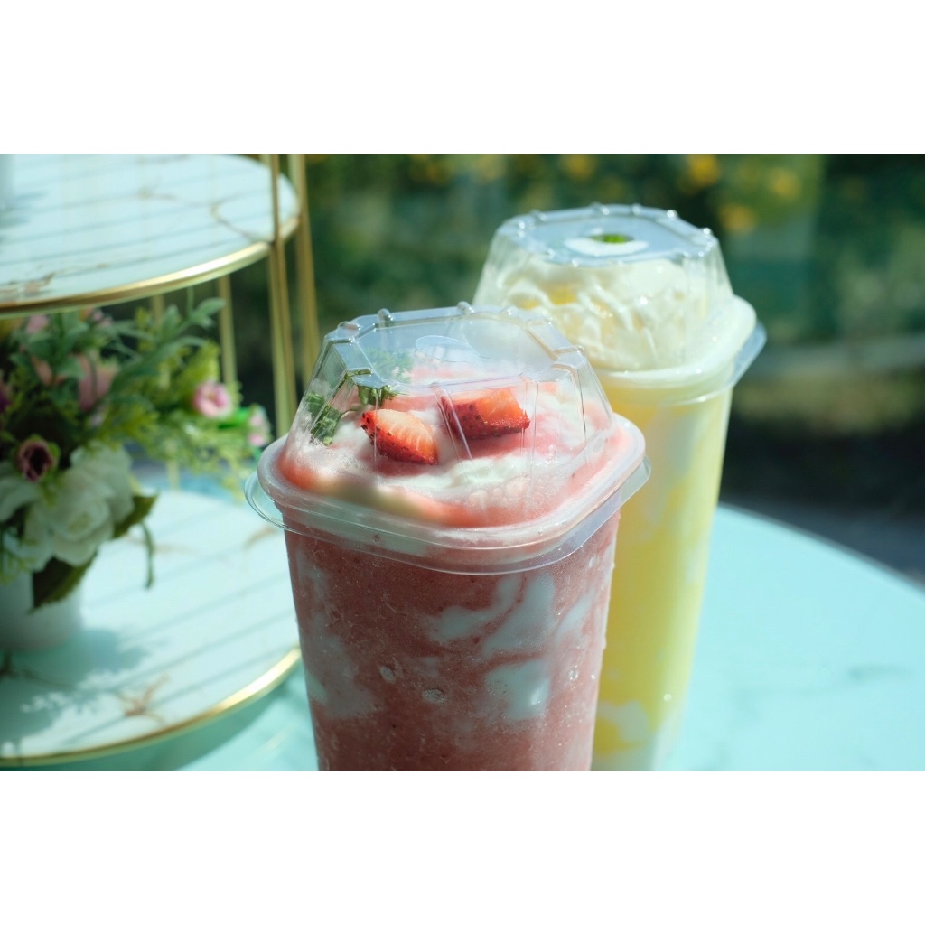 แก้วคอนโด แก้วเหลี่ยมPP + ฝาเหลี่ยมPET