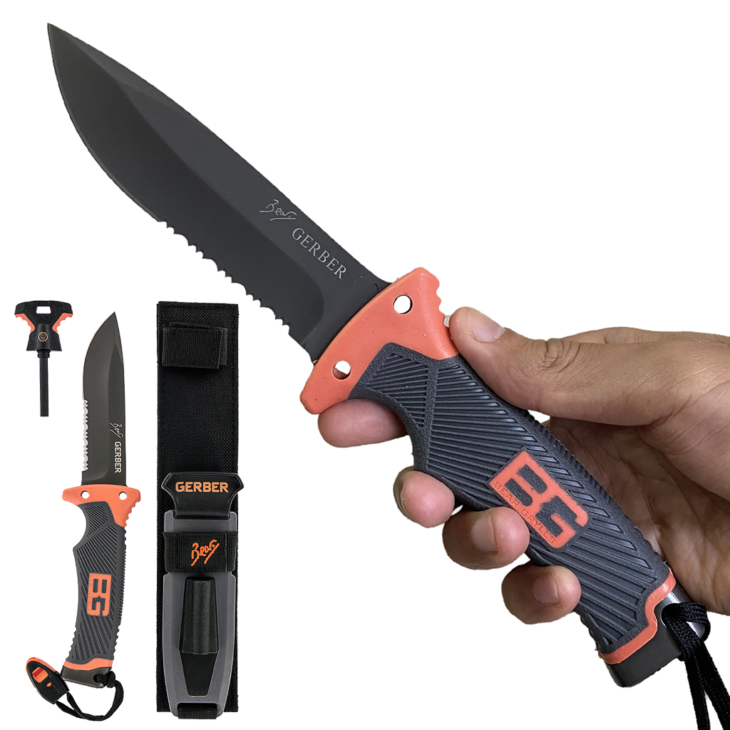 มีดเดินป่า มีดใบตาย Gerber : Bear Grylls Ultimate Survival Knife Fine Edge ใบมีดฟันเลื่อย พร้อมแท่งจุดไฟแม็กนีเซี่ยม