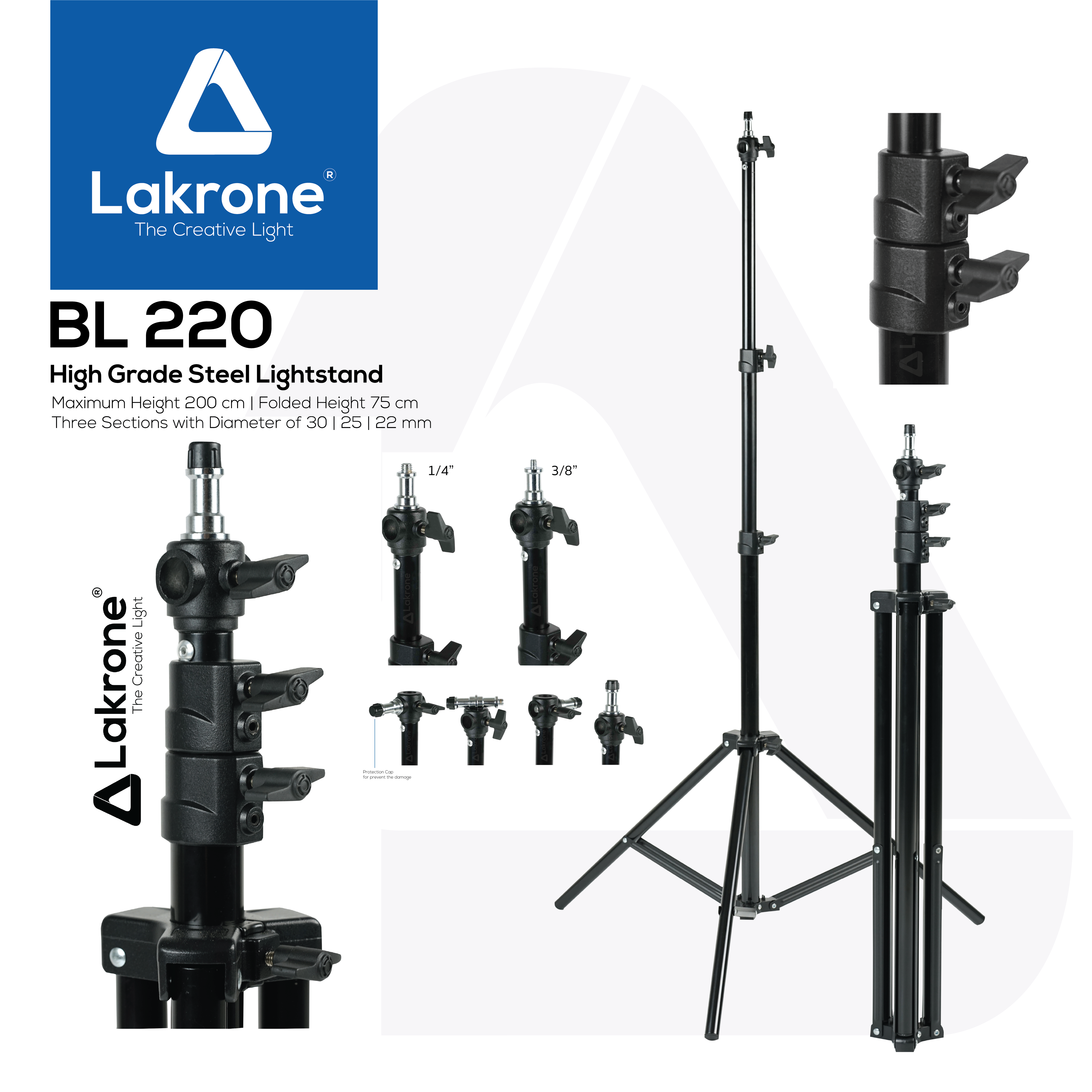 BL 220 ขาตั้งไฟแบบเหล็กพรีเมี่ยม High Grade Steel Light Stand ปรับได้ 75 - 200 ซม.