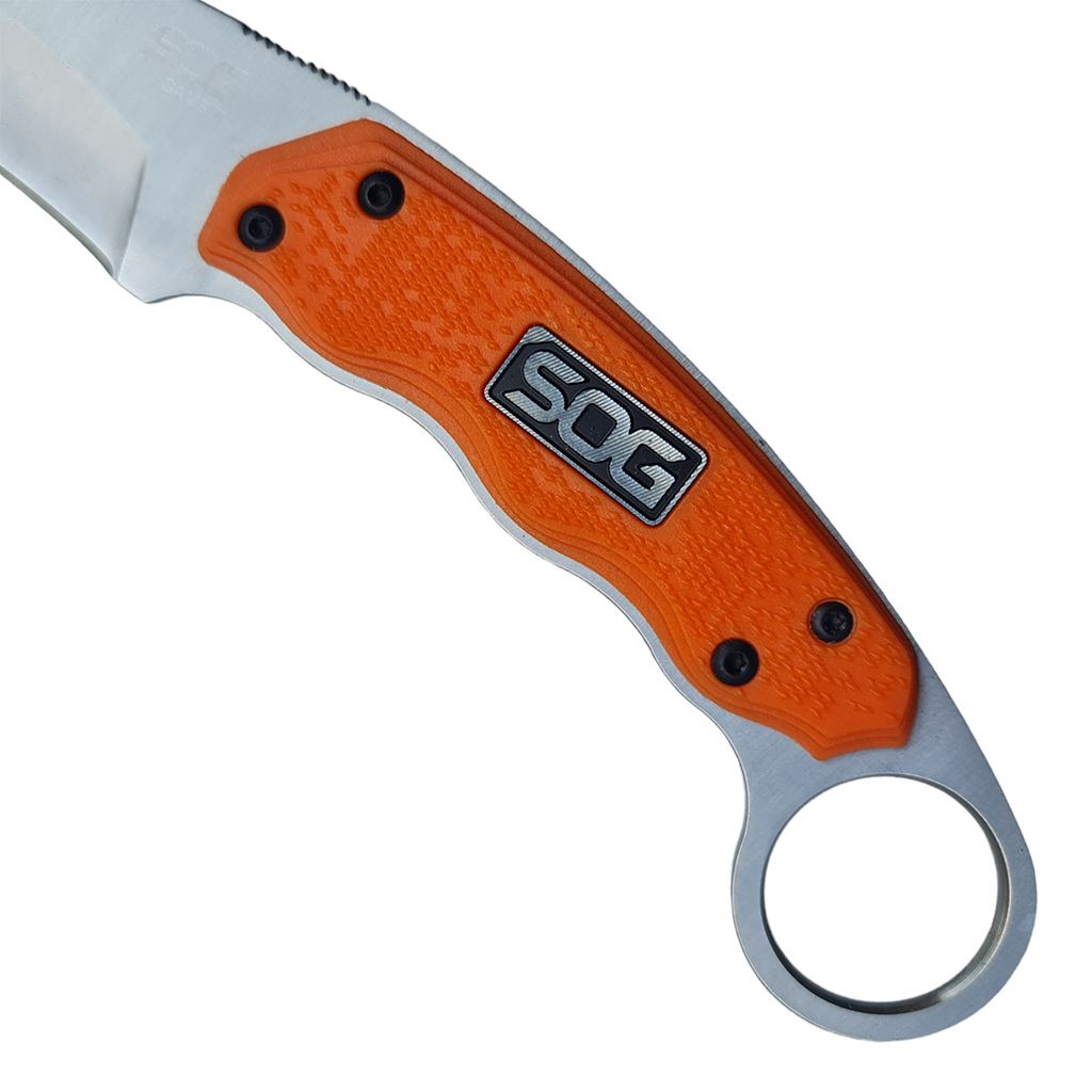 มีดใบตาย มีดคารัมบิท SOG - Gambit ขนาด 7.3 นิ้ว (18.5 ซม.) สีส้มพร้อมปลอกมีด ABS เหน็บเข็มขัดสำหรับเก็บมีด