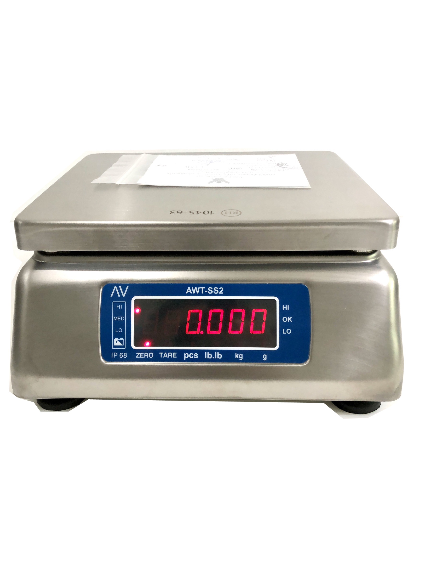 เครื่องชั่งดิจิตอลกันน้ำตั้งโต๊ะ ตรา AV (AVENUE) รุ่น AWT-SS2 พิกัด 30 กก.