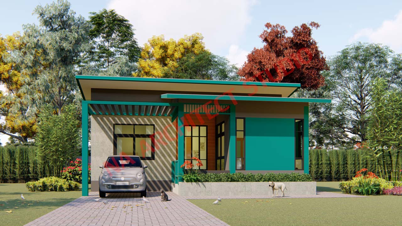 แบบบ้านชั้นเดียว สไตล์โมเดิร์น NA-002 ขนาด 57 ตร.ม 1 ห้องนอน 1 ห้องน้ำ