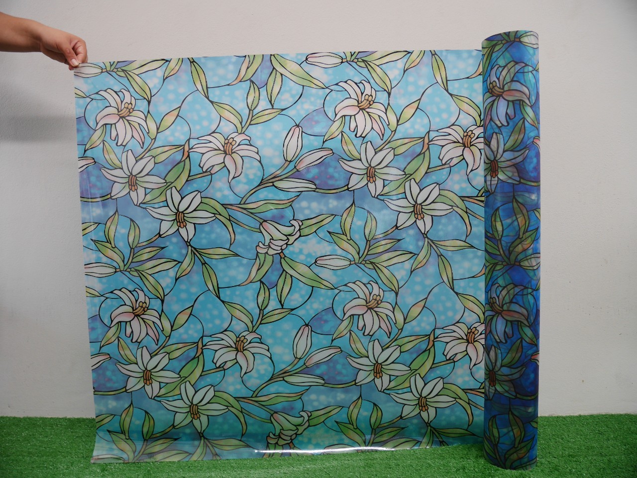 lala flim รหัส JD506 ฟิล์มติดกระจก สูญญากาศ ลายดอกชบา กระจก 90CM*1
