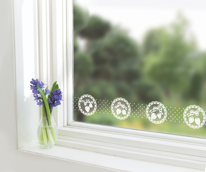 LB-14W Window border สติ๊กเกอร์ฝ้ามีลายแต่งขอบกระจก ลาย cute fruit กว้าง 10 cm สีขาว