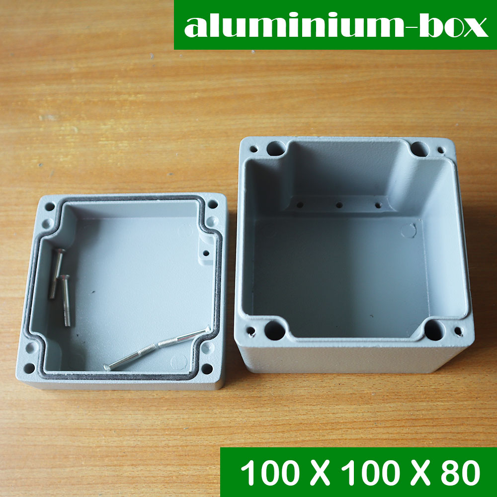 กล่องอลูมิเนียมกันน้ำ IP66 สีเทา ขนาด 100 X 100 X 80 มม. (V)