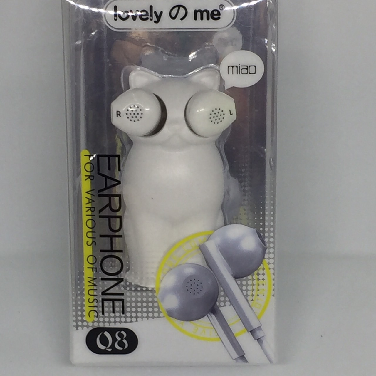 ชุดหูฟังลายน่ารัก พร้อมที่เก็บสาย ลายแมวนั่งสีขาว