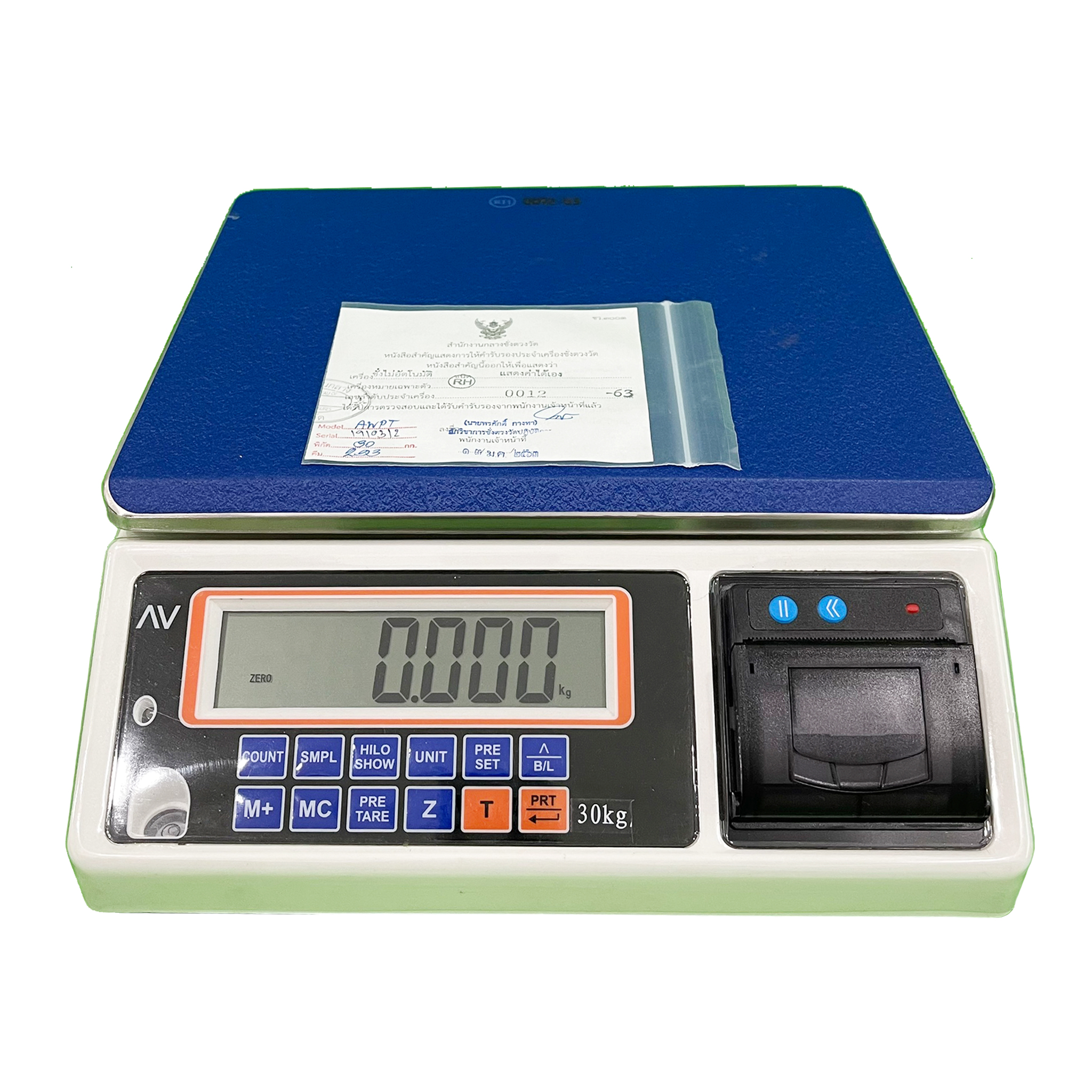เครื่องชั่งดิจิตอลปรินท์ค่าได้ ตรา AV (AVENUE) รุ่น GWP พิกัด 30 กก.
