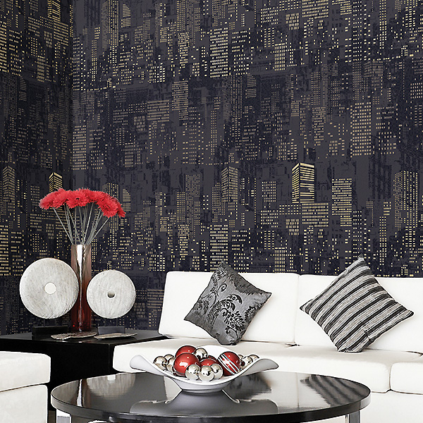 HWP-21629 Wallpaper Vinyl วอลล์เปเปอร์ลายเมืองกลางคืน Night town หน้ากว้าง 100 cm