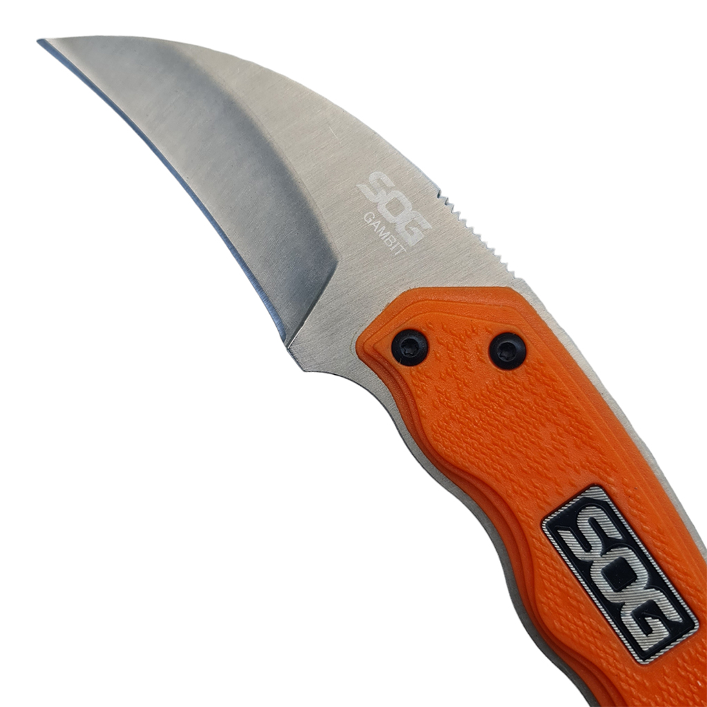 มีดใบตาย มีดคารัมบิท SOG - Gambit ขนาด 7.3 นิ้ว (18.5 ซม.) สีส้มพร้อมปลอกมีด ABS เหน็บเข็มขัดสำหรับเก็บมีด