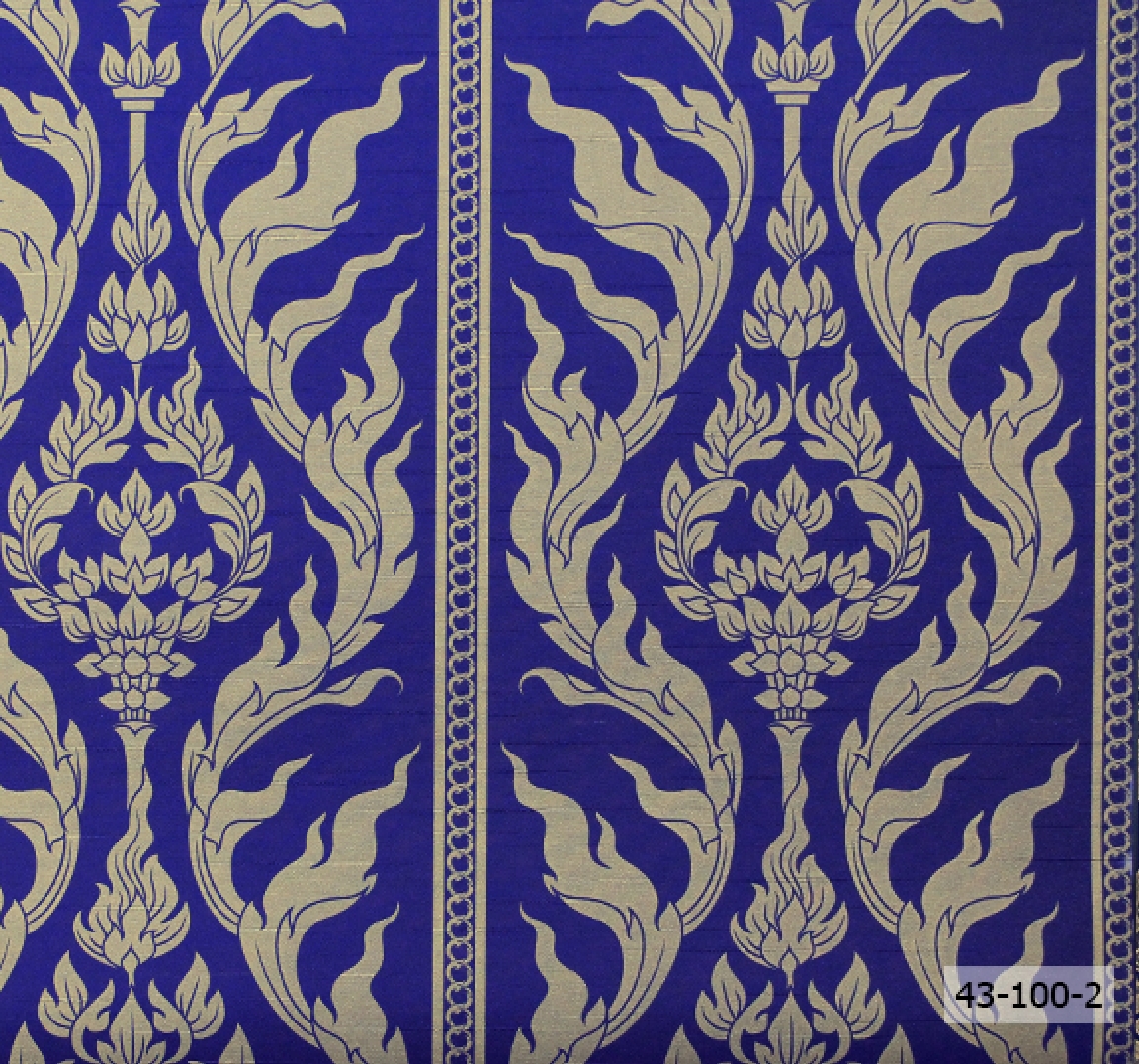 วอลเปเปอร์ลายไทย ลายกนก ทรงพุ่ม สีน้ำเงิน