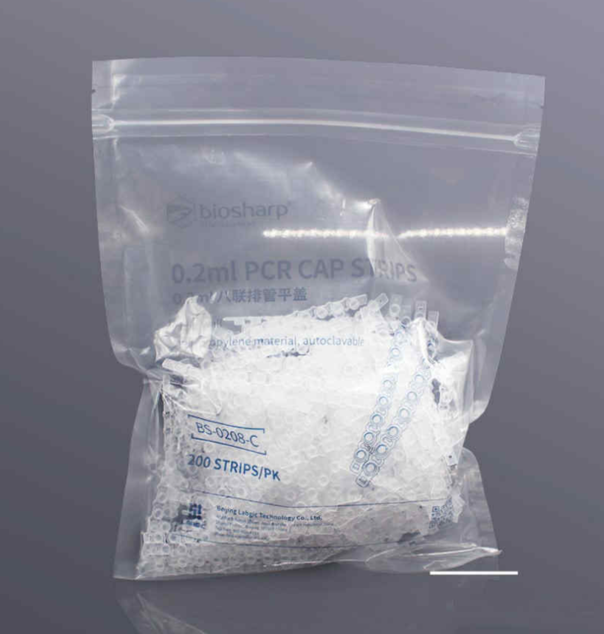 PCR 8 Strip PCR flat caps, clear (200 ชิ้น/แพ็ค), Biosharp