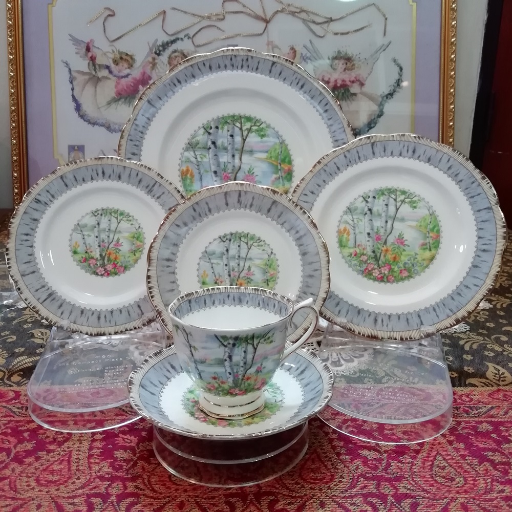 ชุดถ้วยชาจานชามชุดใหญ่ Royal Albert รุ่น Silver Birch จัดครบชุดถ้วยชาพร้อมกา นม น้ำตาล จานครบทุกประเภท