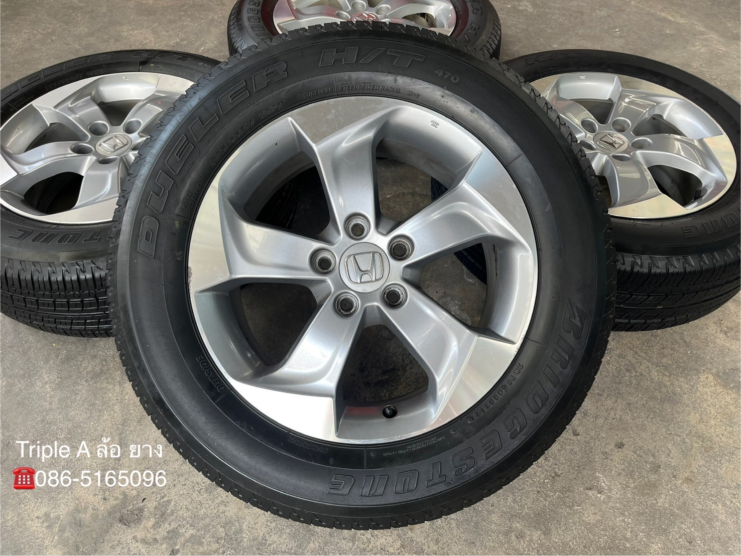 ✨ล้อแม็ก 5รู114✨Honda ขอบ 17 สีบอร์นหน้าเงา แถมยาง 225-65-17 Bridgestone