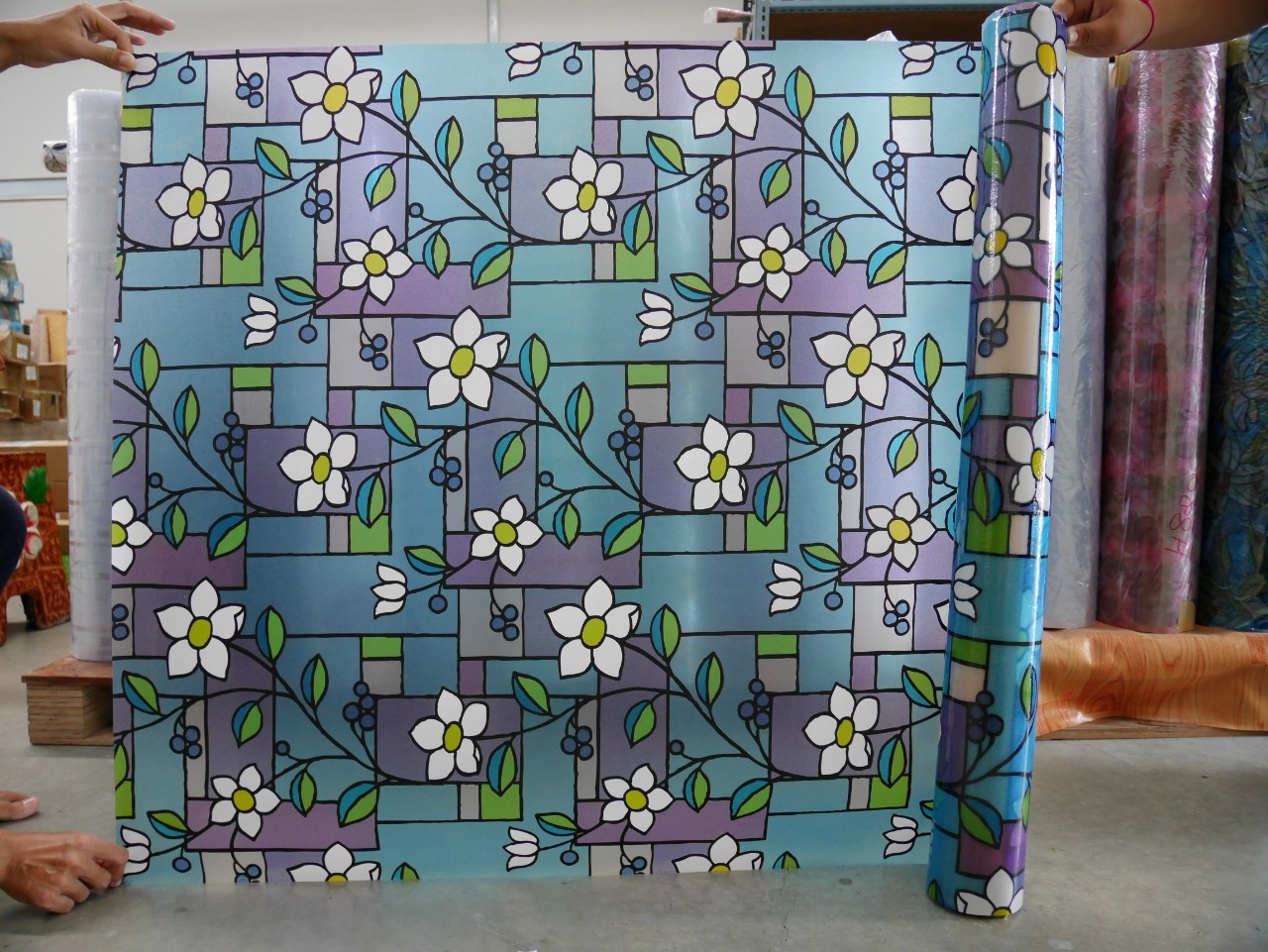 lala flim ฟิล์มติดกระจก F05 ดอกไม้สี ชนิดมีกาว ฟิล์มฝ้า 90CM*1M