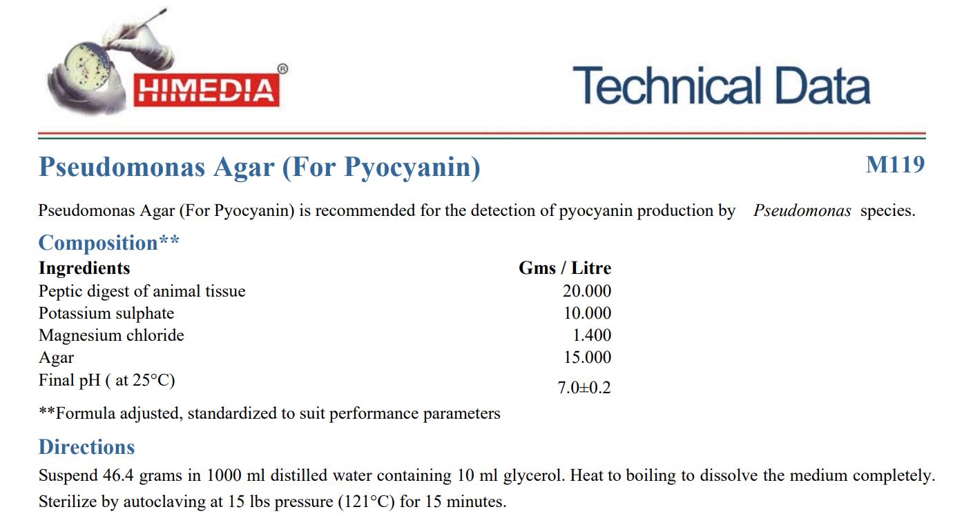 Himedia™PSEUDOMONAS AGAR (For Pyocyanin), 500 G