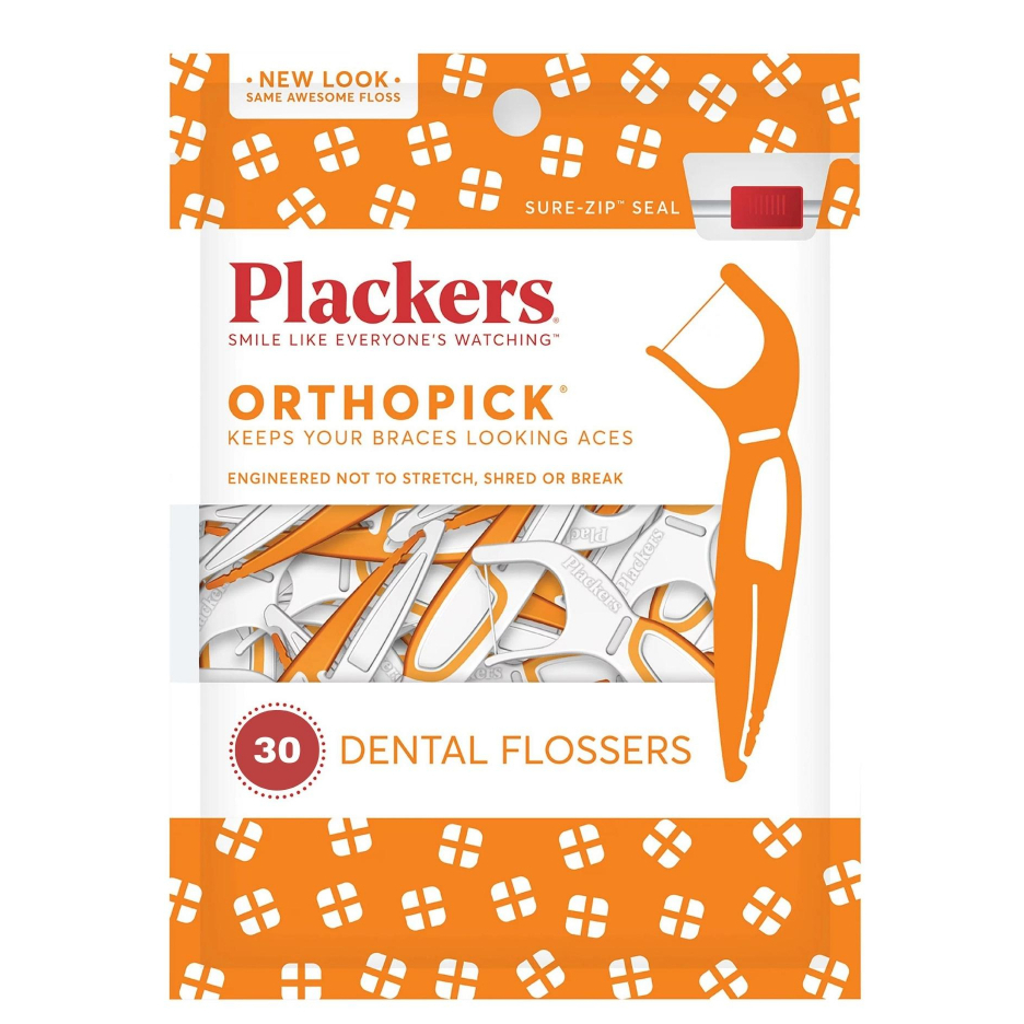 Plackers (แพล็คเกอร์) Orthopick® Flossers ไหมขัดฟันแบบมีด้ามจับ สำหรับผู้ที่จัดฟันแบบเหล็ก 1แพ็ก/30ชิ้น