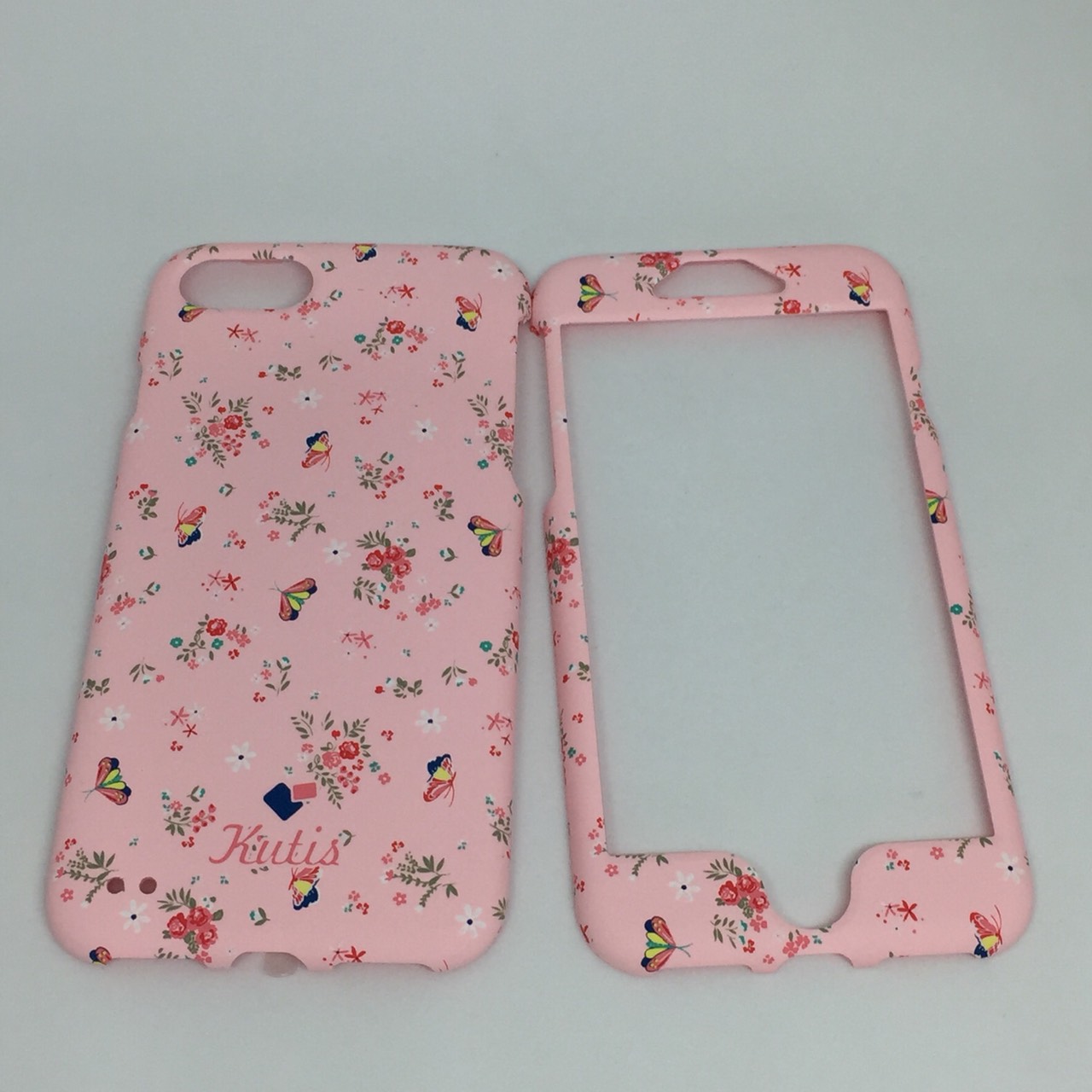 เคสคูทิส (Kutis) ไอโฟน7,8 (ลายดอกไม้สีชมพูอ่อน)มาใหม่ เคสประกบหน้า-หลัง เคสเรืองแสง
