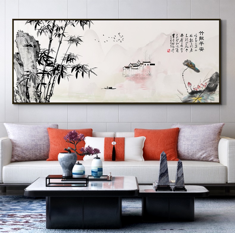 #ภาพวาดธรรมชาติสไตล์จีน รูปแบบร่วมสมัย ขนาด 50x125 cm. กรอบรอยไม่มีกระจก