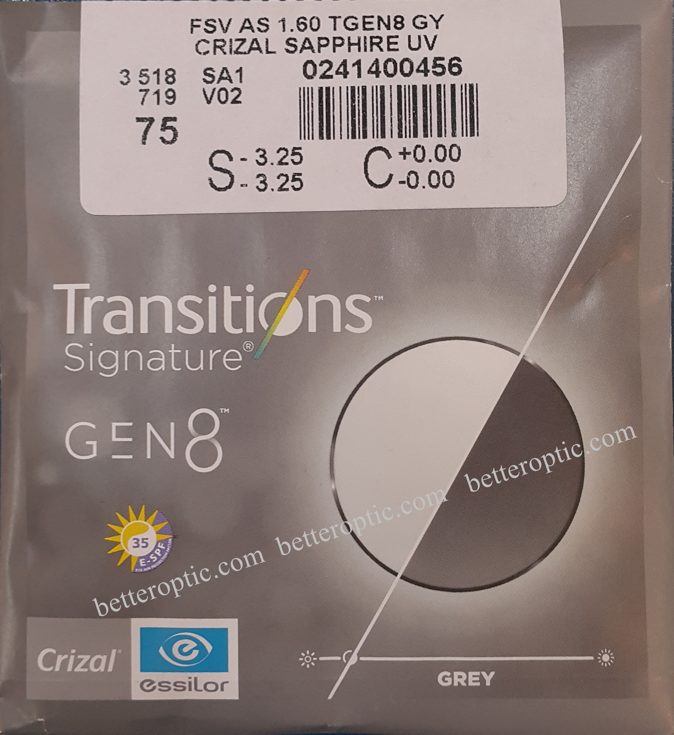 เลนส์เปลี่ยนสีออโต้ย่อบาง essilor 1.60 AS Transitions Signature Gen8