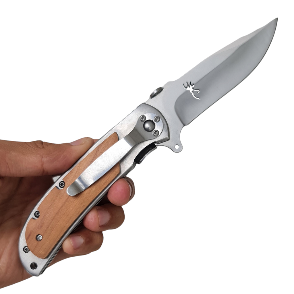 มีดพับ BROWNING ขนาด 8.3 นิ้ว (21 ซม.) ใบมีดสีเงิน ด้ามอลูมิเนียมเข้าประกับไม้