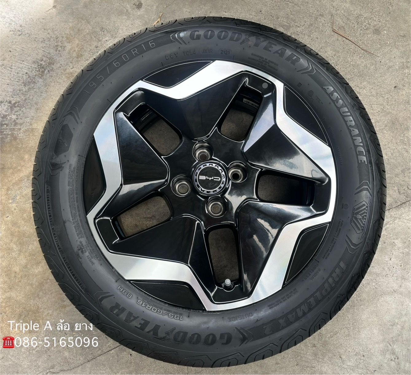 ✨ล้ออะไหล่ 4รู100✨BYD ขอบ 16 ดำหน้าเงา พร้อมยาง 195-60-16 Goodyear ปี 21