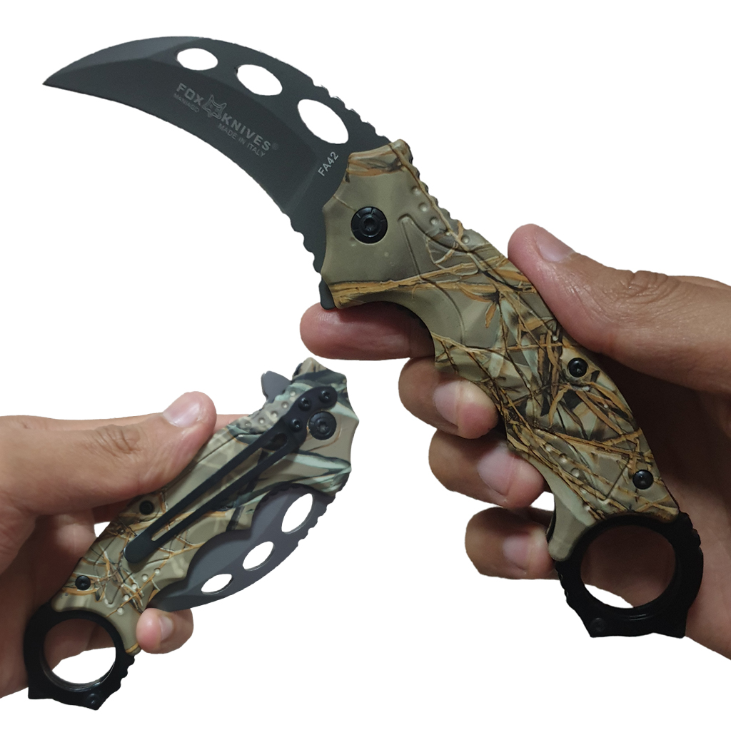 มีดพับ มีดคารัมบิต Fox Outdoor Karambit Knives FA42 ขนาด 7.7 นิ้ว (19.5 ซม.) ด้ามพิมพ์ลาย