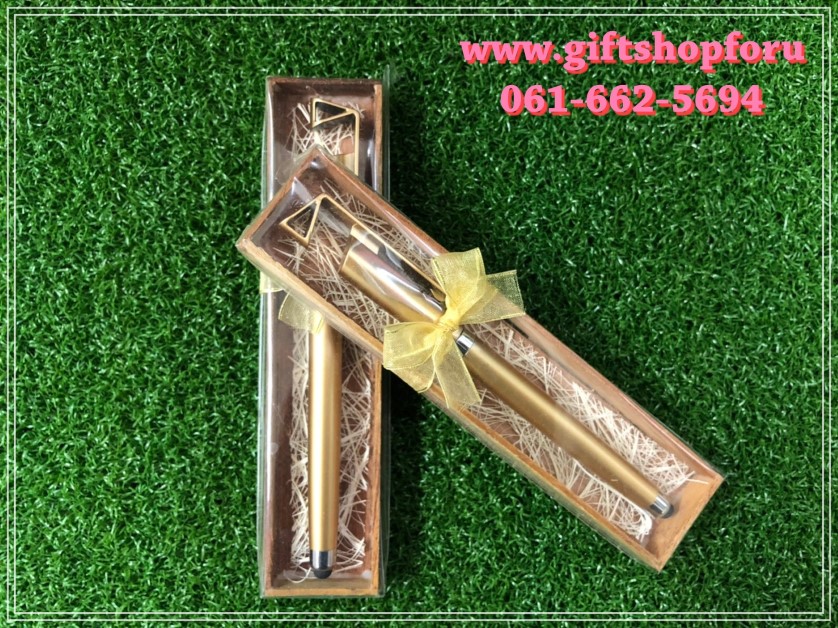 ปากกาลูกลื่นตั้งโต๊ะและทัชสกรีน ใส่กล่องไม้