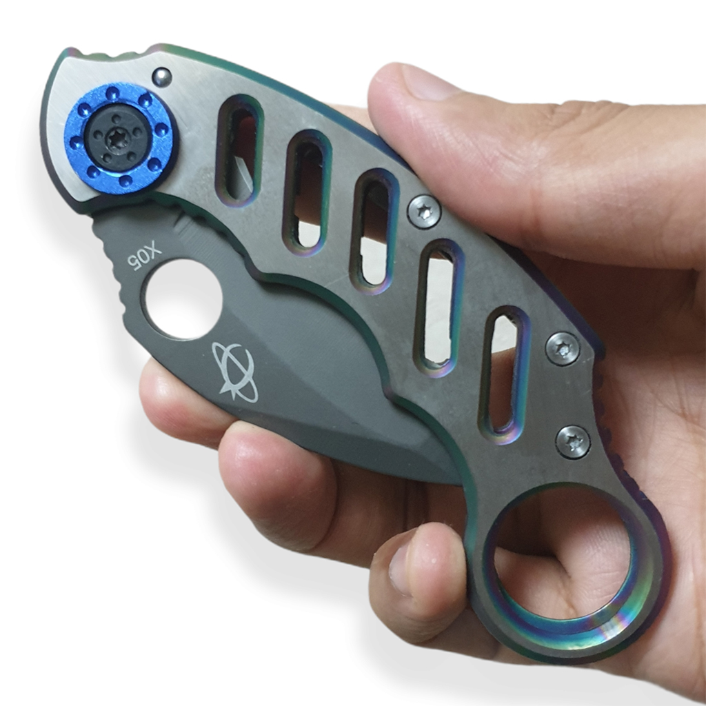 มีดพก มีดพับ มีดคารัมบิต MANTIS KNIVES MK-2 CINQ 2 (สีเทา)