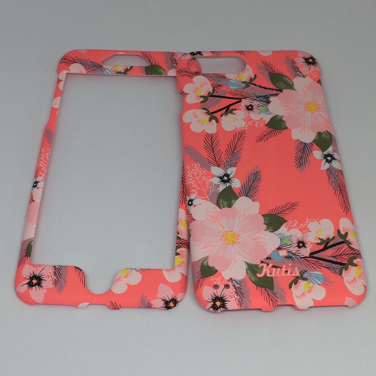 เคสคูทิส(Kutis)ไอโฟน7พลัส,8พลัส(ลายดอกไม้สีพื้นหลังสีส้ม)มาใหม่ เคสประกบหน้า-หลัง เคสเรืองแสง เคสลายวินเทจ