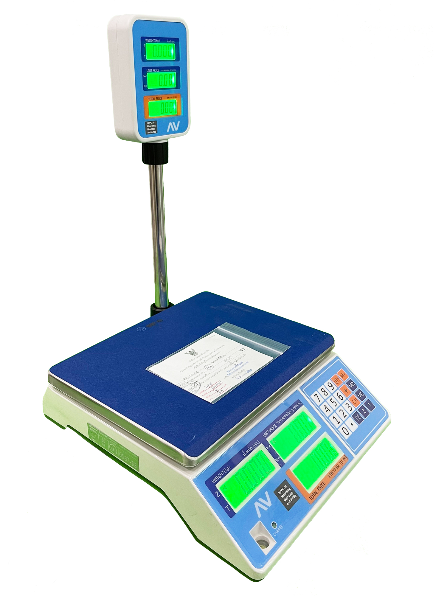 เครื่องชั่งดิจิตอลคำนวณราคา ตรา AV (AVENUE) รุ่น HPPC พิกัด 30 กก.