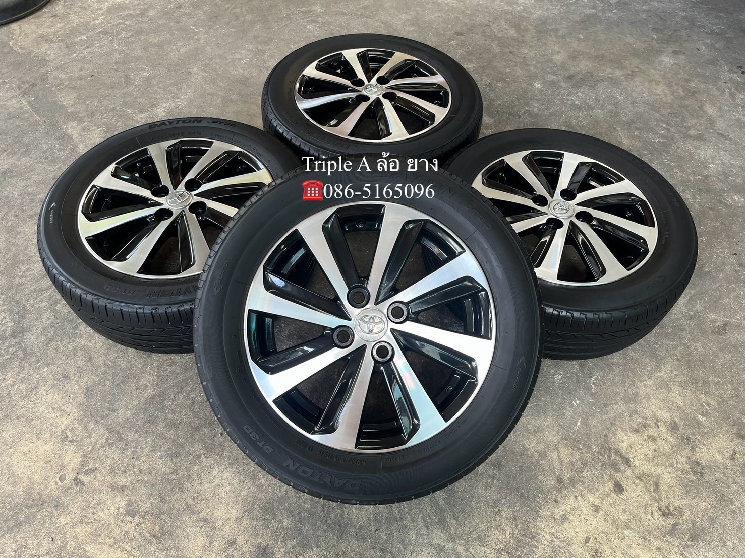 ✨ล้อแม็ก✨Toyota Vios 8 ก้าน ขอบ 15 ดำหน้าเงา พร้อมยาง 185-60-15 DAYTON ปลายปี 20