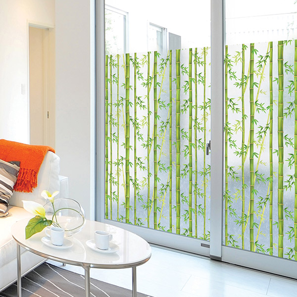 HBG-36020 สติ๊กเกอร์ฝ้าติดกระจกลายต้นไผ่สีเขียว Window sheet หน้ากว้าง 92 cm