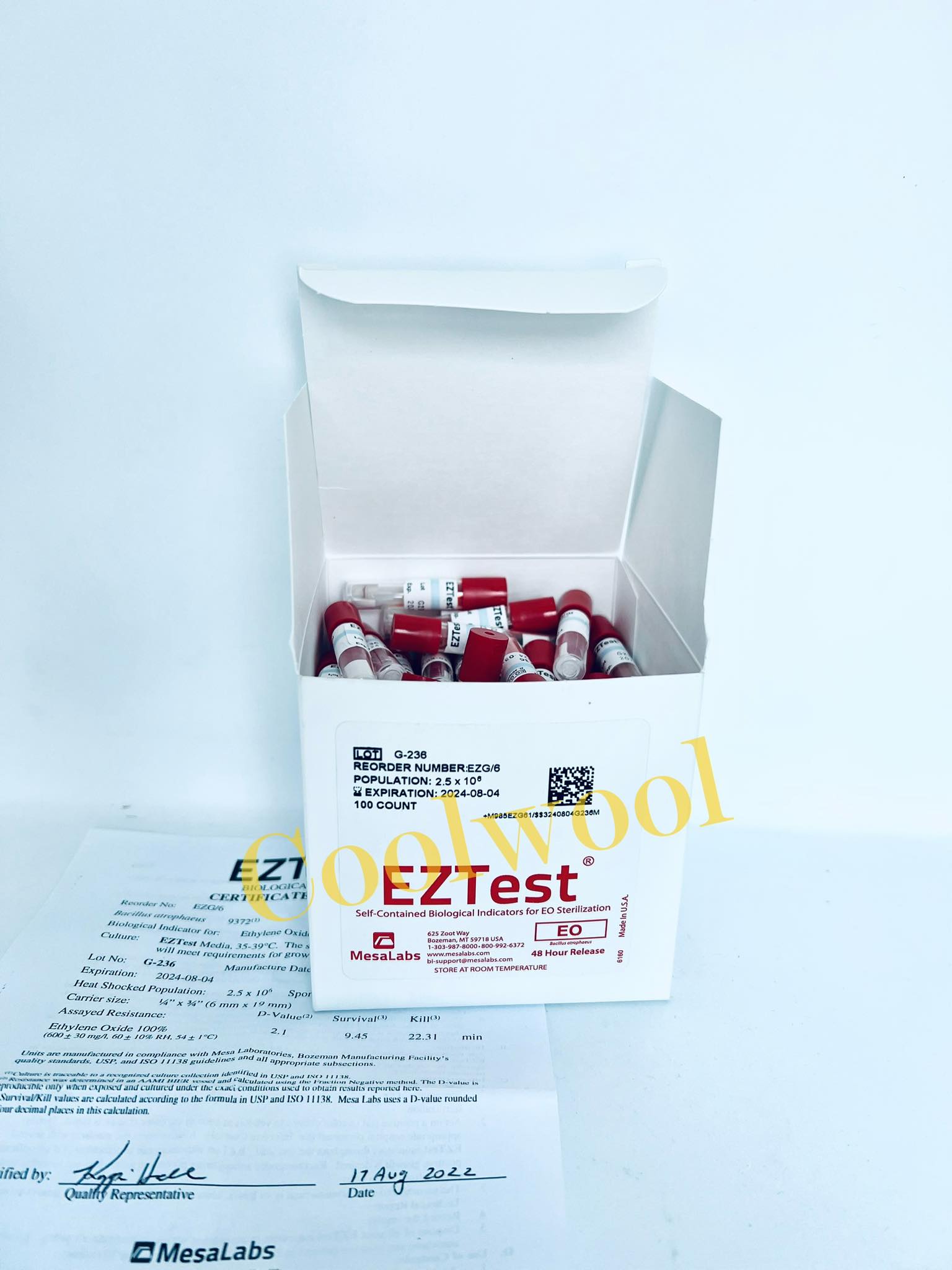 Eztest gas 10^6 B. atrophaeus (100 bot/pkg)-Mesa Lab