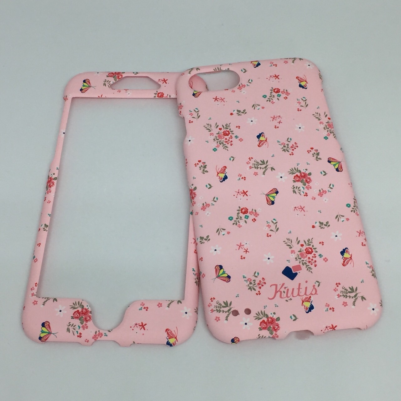 เคสคูทิส (Kutis) ไอโฟน7,8 (ลายดอกไม้สีชมพูอ่อน)มาใหม่ เคสประกบหน้า-หลัง เคสเรืองแสง