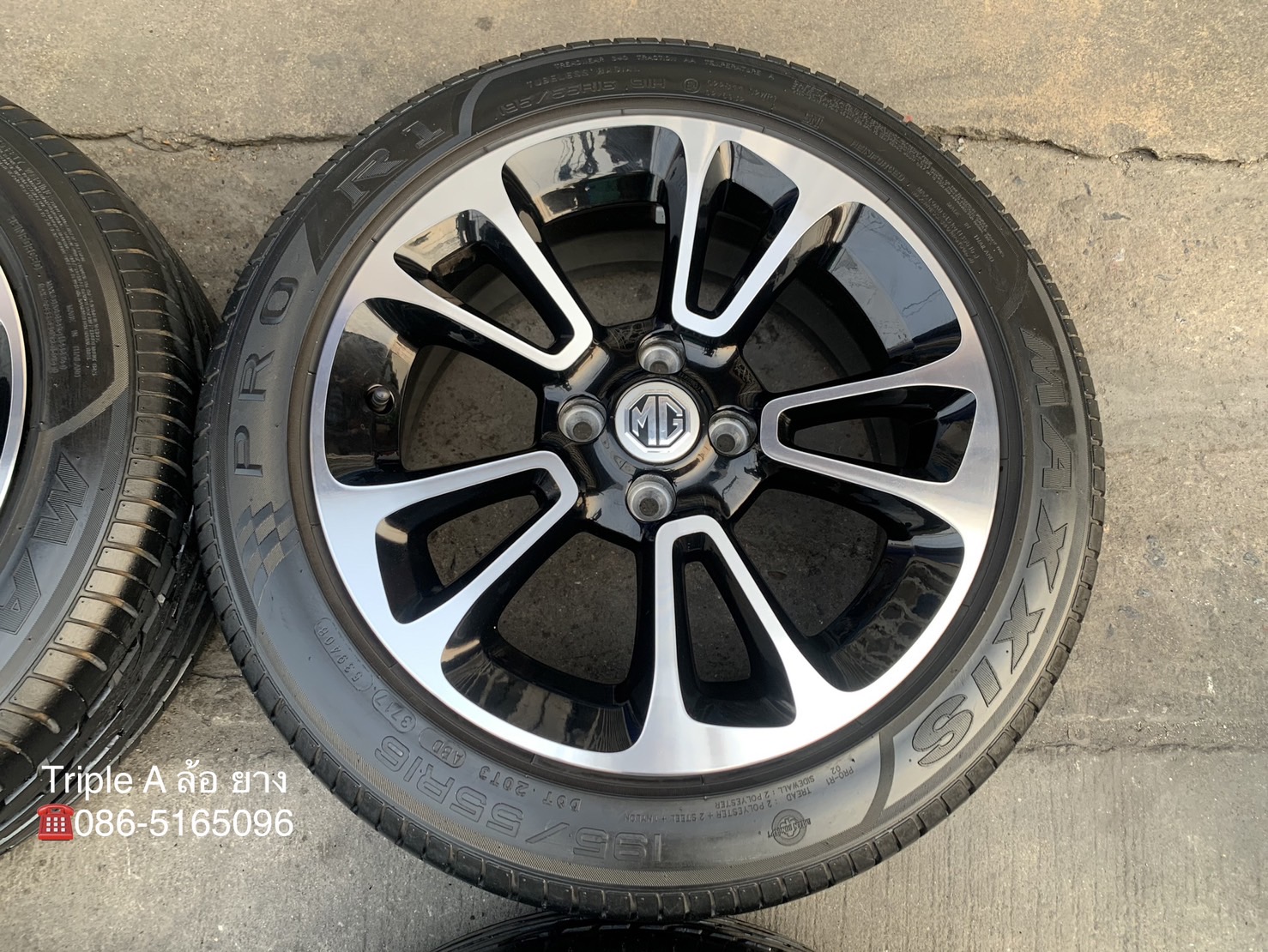 ✨ล้อแม็ก 4รู100✨MG 3 ขอบ 16 ดำหน้าเงา พร้อมยาง 195-55-16 MAXXIS ปลายปี 17